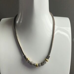 Vintage Brighton Mix Gold & Silver Toned Barrel Beaded Rope Link Necklace 16-18”